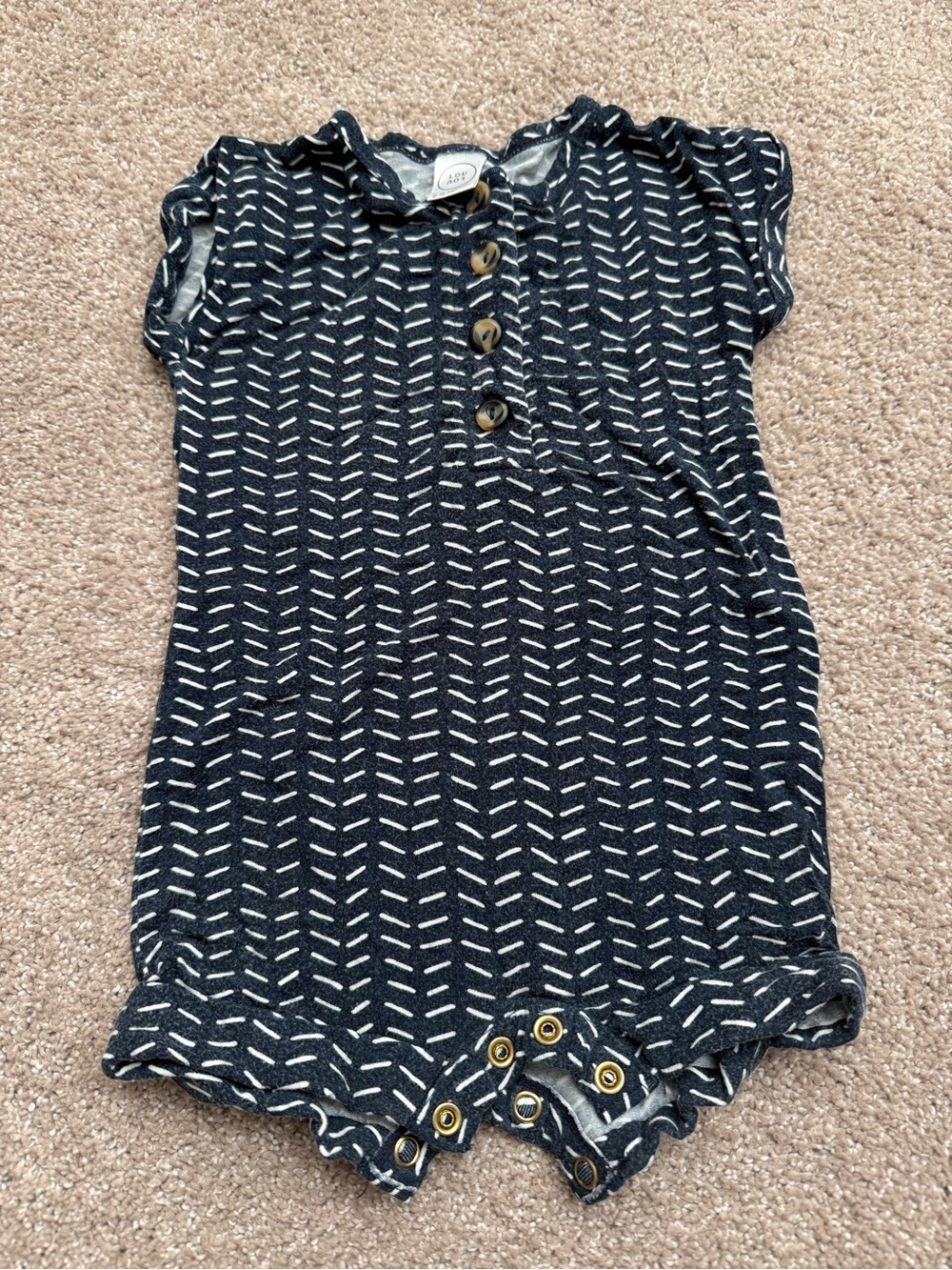 Lou Lou & Co Neutral Black & White Tic Mark Short-Sleeve Romper Size 6-12 Mot